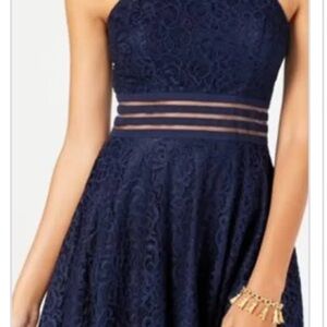 NWT, City Studio size 1 lace dress, back zip, navy blue